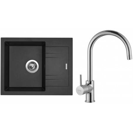 Set Sinks (dřez Linea 600 N Metalblack 74 + baterie Vitalia Chrom)