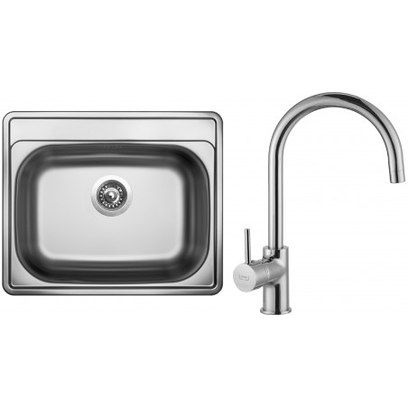 Set Sinks (dřez Comfort 600 V 0,6 mm, matný + baterie Vitalia Chrom)