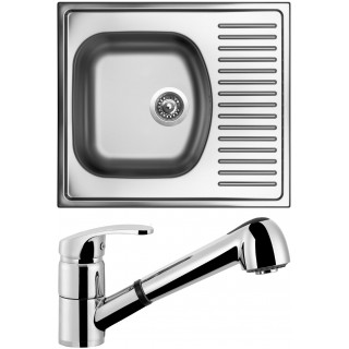 Set Sinks (dřez Short 580 V 0,5 mm, matný + baterie Legenda S Chrom - lesklý)