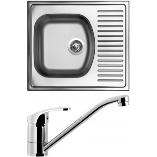 Set Sinks N25 (dřez Short 580 V 0,5 mm, matný + baterie Pronto Chrom - lesklý)