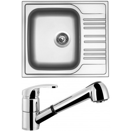 Set Sinks (dřez Star 580 V 0,6 mm, matný + baterie Legenda S Chrom)