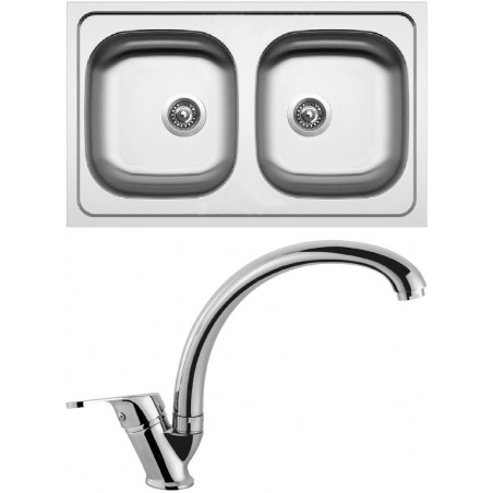 Set Sinks (dřez Classic 800 DUO 0,6 mm, matný + baterie Evera Chrom)