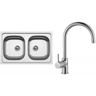 Set Sinks N91 (dřez Classic 800 DUO 0,6 mm, matný + baterie Vitalia Chrom - lesklý)