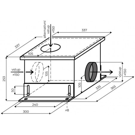 Vnitřní externí ventilační jednotka Faber EVJ M8K, šedá Vnitřní externí ventilační jednotka Faber EVJ M8K, šedá