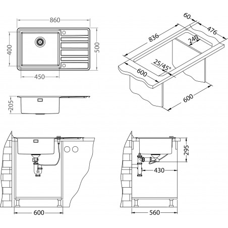 Kuchyňský dřez Alveus Rando 50 Satin, levý