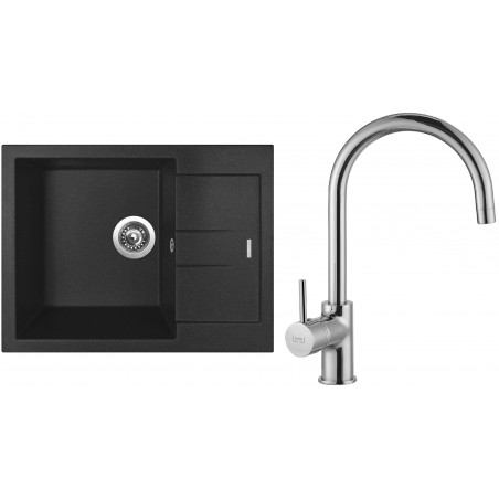 Set Sinks (dřez Amanda 650 Metalblack 74 + baterie Vitalia Chrom)