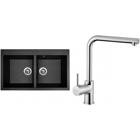 Set Sinks (dřez Amanda 860 DUO Metalblack 74 + baterie Elka Chrom)