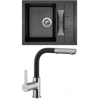 Set Sinks (dřez Crystal 615 Metalblack 74 + baterie Enigma S Metalblack 74)