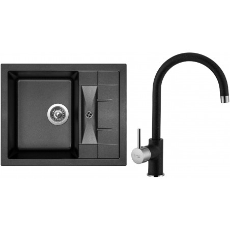 Set Sinks (dřez Crystal 615 Metalblack 74 + baterie Vitalia Metalblack 74)