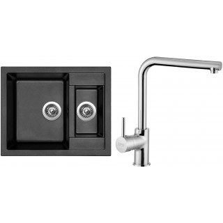 Set Sinks (dřez Crystal 615.1 Metalblack 74 + baterie Elka Chrom)