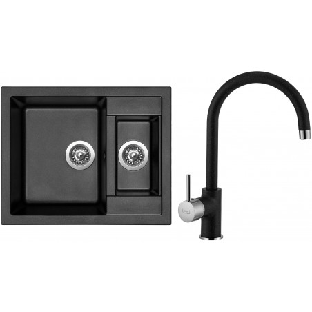 Set Sinks (dřez Crystal 615.1 Metalblack 74 + baterie Vitalia Metalblack 74)