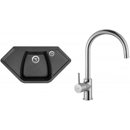 Set Sinks (dřez Naiky 980 Metalblack 74 + baterie Vitalia Chrom)