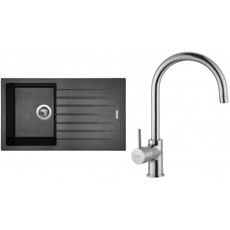 Set Sinks (dřez Perfecto 860 Metalblack 74 + baterie Vitalia Chrom)