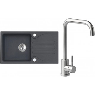 Set Alveus (dřez Galapagos 30 Black 91 + baterie Angle Kartáčovaná ocel)