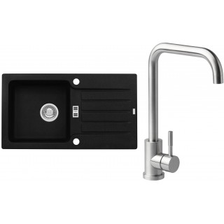 Set Alveus (dřez Niagara 30 Black 91 + baterie Angle Kartáčovaná ocel)