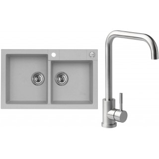 Set Alveus (dřez Rock 90 Beton 81 + baterie Angle Kartáčovaná ocel)