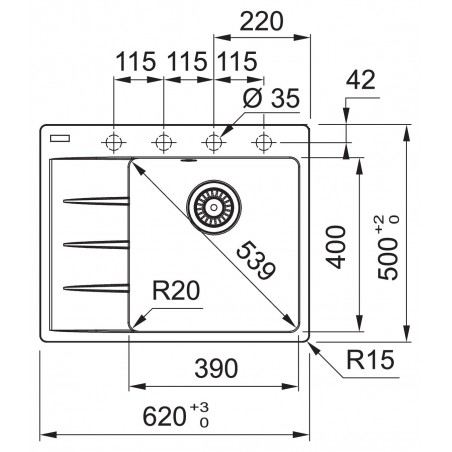 Kuchyňský dřez Franke Centro CNG 611-62 TL/7 Kašmír, pravý