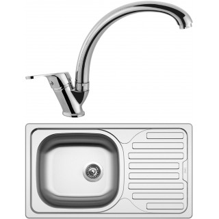 Set Sinks (dřez Classic 760 V 0,5 mm, matný + baterie Evera Chrom - lesklý)