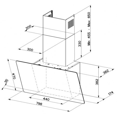 Komínová digestoř Faber Glam Light Zero Drip Plus DB A80, bílá/popelavě modré sklo s transparentním okrajem