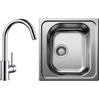 Set Blanco 02-C (dřez Tipo 45 Přírodní lesk + baterie Mida Chrom)