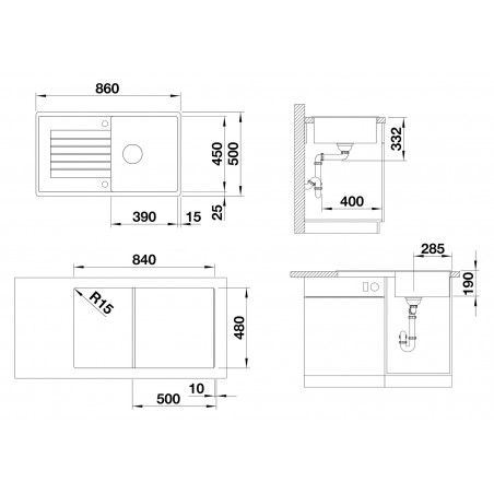 Kuchyňský dřez Blanco Zia 5 S Černá, bez excentru