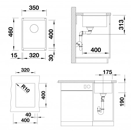 Kuchyňský dřez Blanco Subline 320-U Aluminium, bez táhla