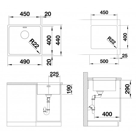 Kuchyňský dřez Blanco Andano 450-U, bez táhla