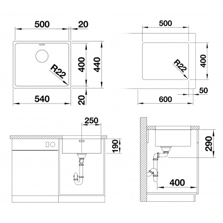 Kuchyňský dřez Blanco Andano 500-U, bez táhla