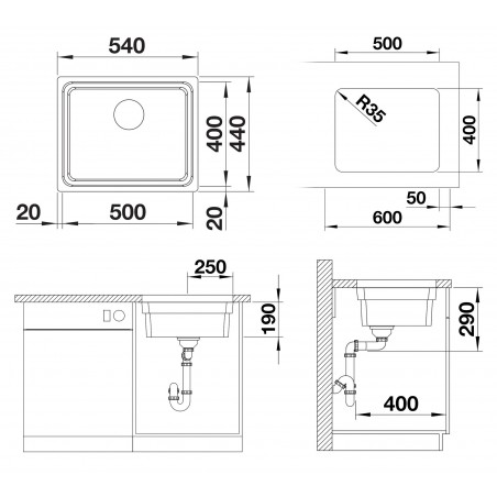 Kuchyňský dřez Blanco Etagon 500-U, bez táhla