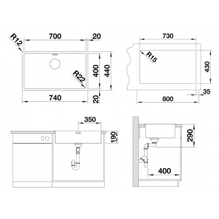 Kuchyňský dřez Blanco Andano 700-IF, bez táhla