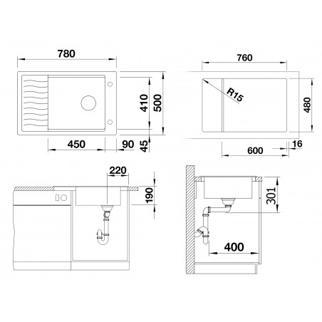 Kuchyňský dřez Blanco Elon XL 6 S, s odkapávací mřížkou, Tartufo
