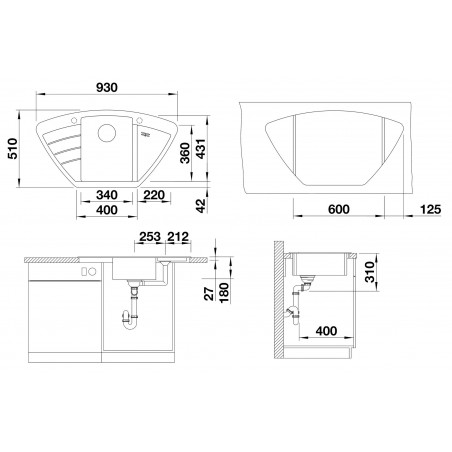 Kuchyňský dřez Blanco Zia 9 E Černá, bez excentru