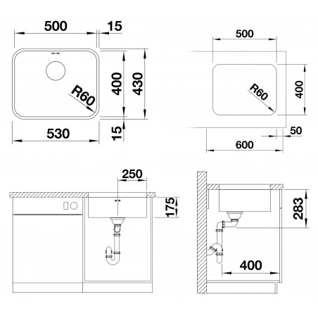 Kuchyňský dřez Blanco Supra 500-U Kartáčovaný, bez táhla