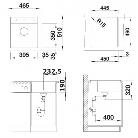 Kuchyňský dřez Blanco Dalago 45 Černá, s excentrem