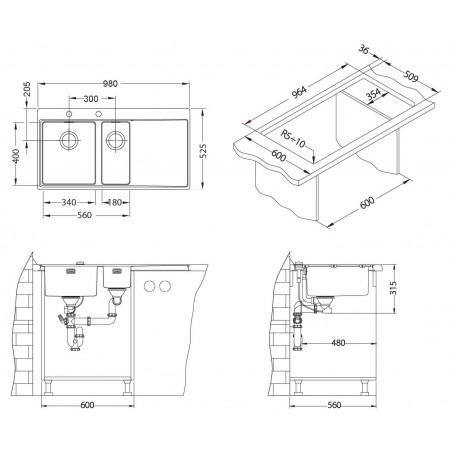 Kuchyňský dřez Alveus Pure 60 UP, levý