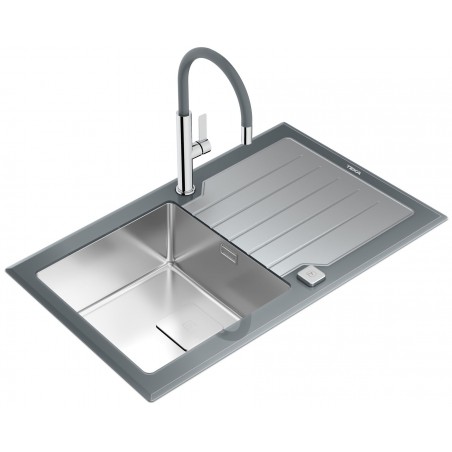 Kuchyňský dřez Teka Diamond RS15 1B 1D 86 Šedé sklo/nerez