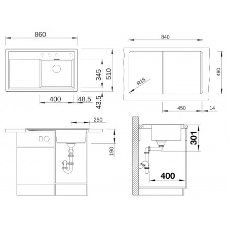 Kuchyňský dřez Blanco Zenar 45 S Černá, levý, s excentrem