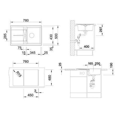 Kuchyňský dřez Blanco Metra 45 S Antracit, s excentrem
