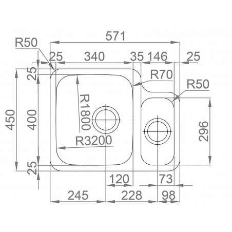 Kuchyňský dřez Sinks DUO 571.1 V 1,0 mm, pravý, leštěný