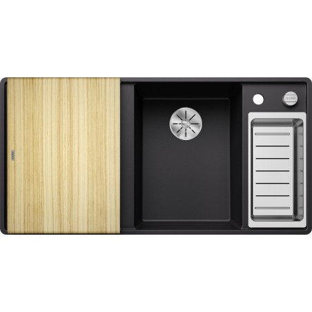 Kuchyňský dřez Blanco Axia III 6 S-F Černá, pravý, s dřevěnou krájecí deskou a miskou