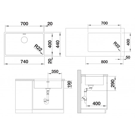 Kuchyňský dřez Blanco Andano 700-U Hedvábný lesk