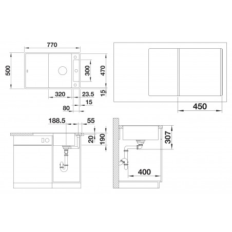 Kuchyňský dřez Blanco Axia III 45 S-F Šedá skála, s dřevěnou krájecí deskou