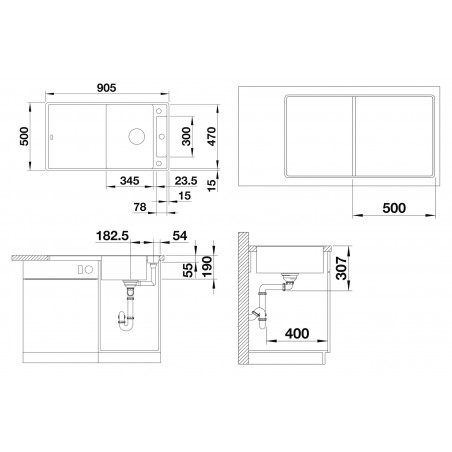 Kuchyňský dřez Blanco Axia III 5 S-F Antracit, s dřevěnou krájecí deskou
