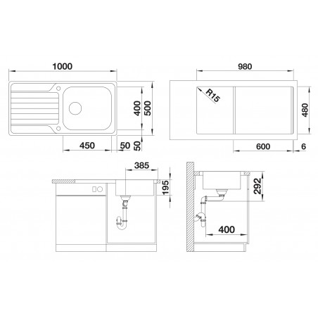 Kuchyňský dřez Blanco Dinas XL 6 S Kartáčovaný, s excentrem