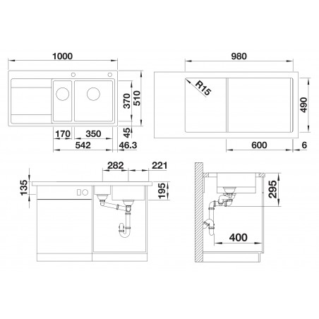 Kuchyňský dřez Blanco Divon II 6 S-IF Hedvábný lesk, levý