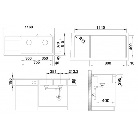 Kuchyňský dřez Blanco Divon II 8 S-IF Hedvábný lesk, levý