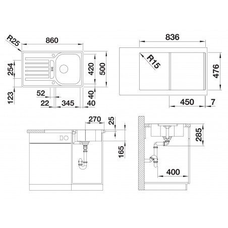 Kuchyňský dřez Blanco Lantos 45 S-IF Kartáčovaný, s excentrem
