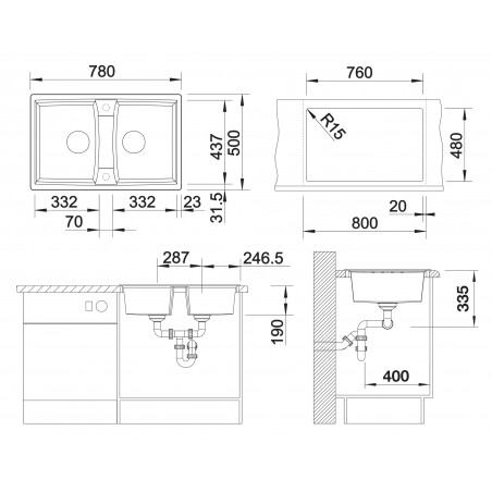Kuchyňský dřez Blanco Lexa 8 Šedá skála, s excentrem