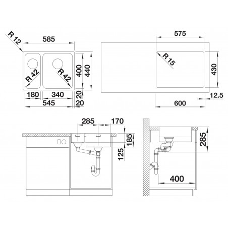 Kuchyňský dřez Blanco Solis 340/180-IF Kartáčovaný, levý