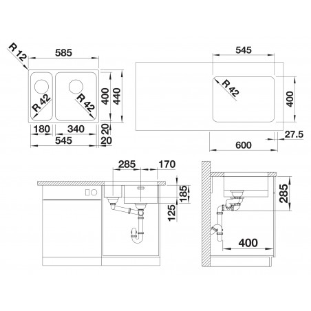 Kuchyňský dřez Blanco Solis 340/180-U Kartáčovaný, pravý